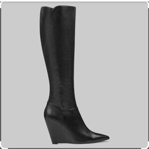 Nine West - Varin Wide Calf Wedge Boots in Black Leather